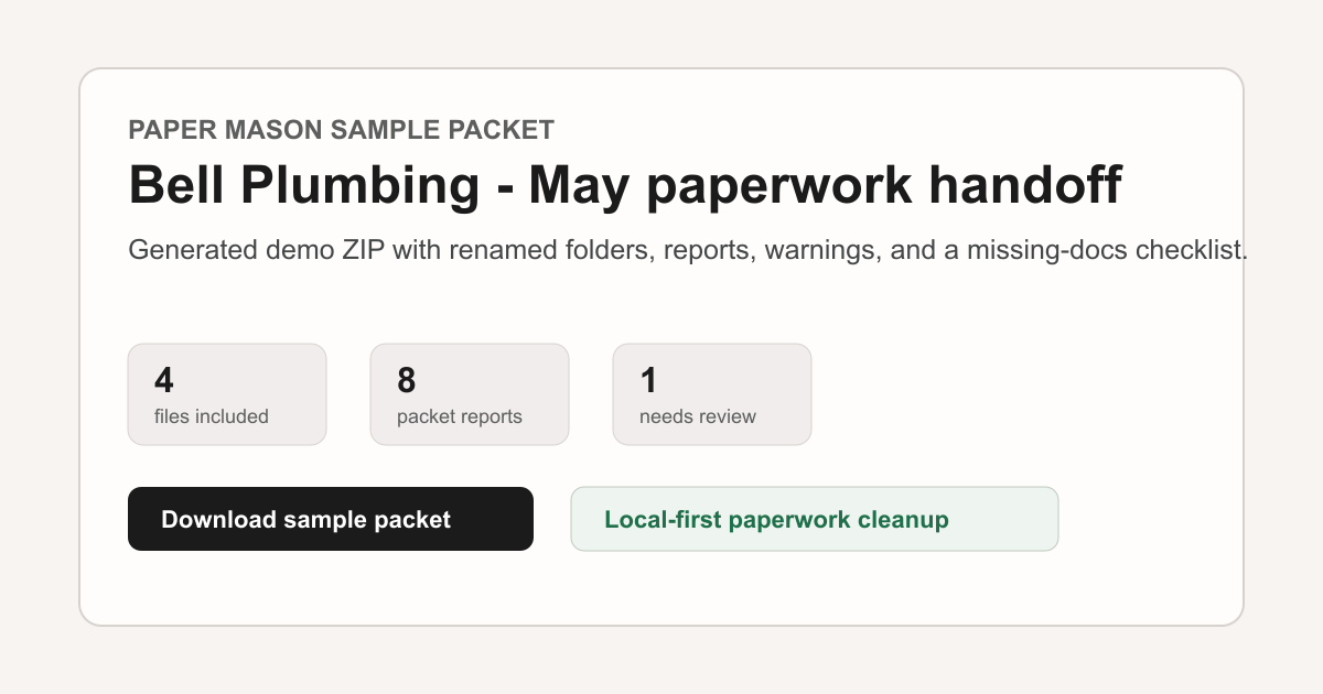 Preview of the generated Paper Mason sample packet